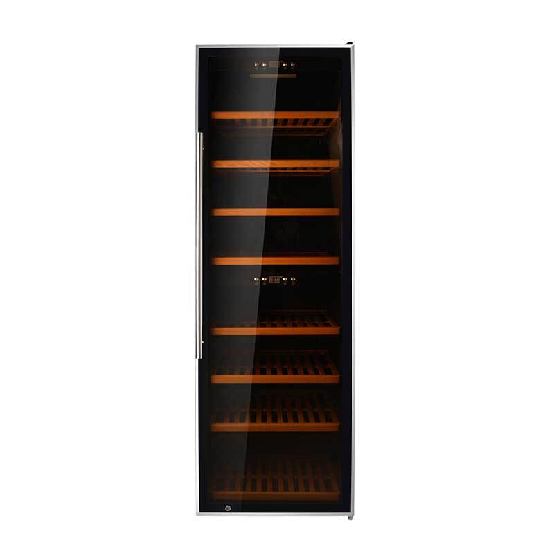 180 Bottles compressor Dual Zone black panel with stainless steel door wine chiller