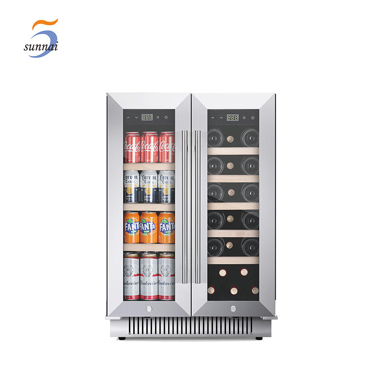 Professional Factory 128L Stainless Steel Electric Compressor Double Door Dual Zone Refrigerator Wine And Beverage Coolers