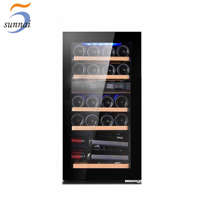 Factory direct sales freestanding compressor wine cooler 24 bottles dual zone temperature blue led light wine fridge