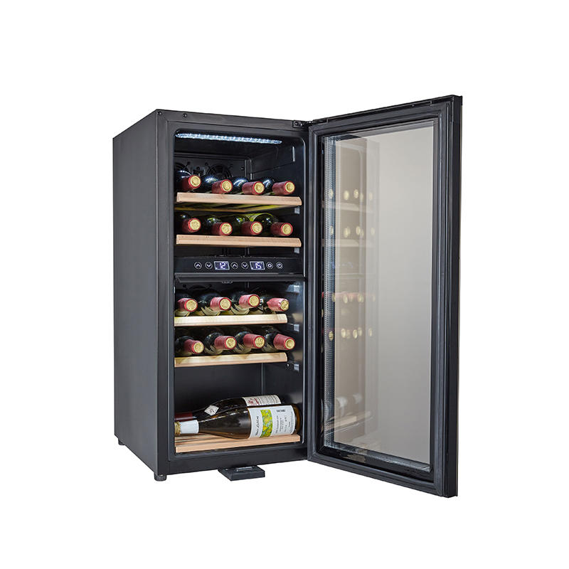 Factory direct sales freestanding compressor wine cooler 24 bottles dual zone temperature blue led light wine fridge