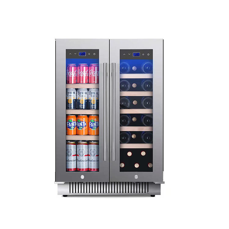 40 bottles 128L Stainless Steel Electric Compressor Double Door Dual Zone Refrigerator Wine And Beverage Coolers
